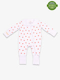 Image de la Combi-pyjama Coeur de Cerise. En haut a droite se trouve la pastille de certification viscose de bambou.