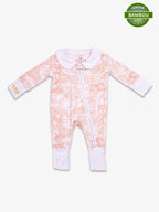 Image de la Combi-pyjama Marron Shayane. En haut a droite se trouve la pastille de certification viscose de bambou.