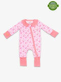 Image de la Combi-pyjama Meringue Coquette. En haut a droite se trouve la pastille de certification viscose de bambou.