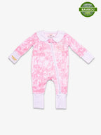 Image de la Combi-pyjama Rose Shayane. En haut a droite se trouve la pastille de certification viscose de bambou.