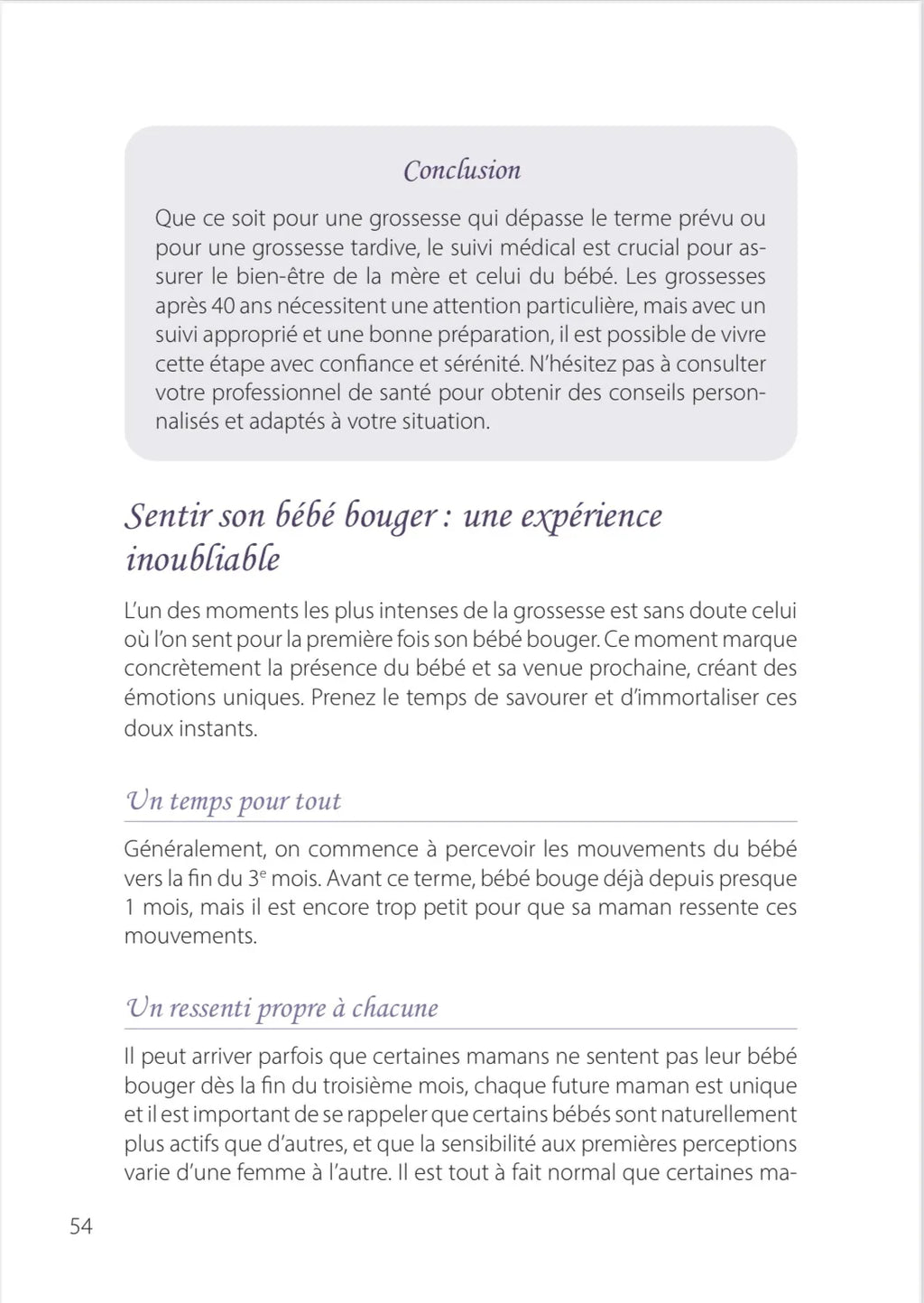 Page numéro 54 du E-BOOK "Une grossesse, un accouchement". Rédigé par Louana Becker fondatrice de My First Step Academy.