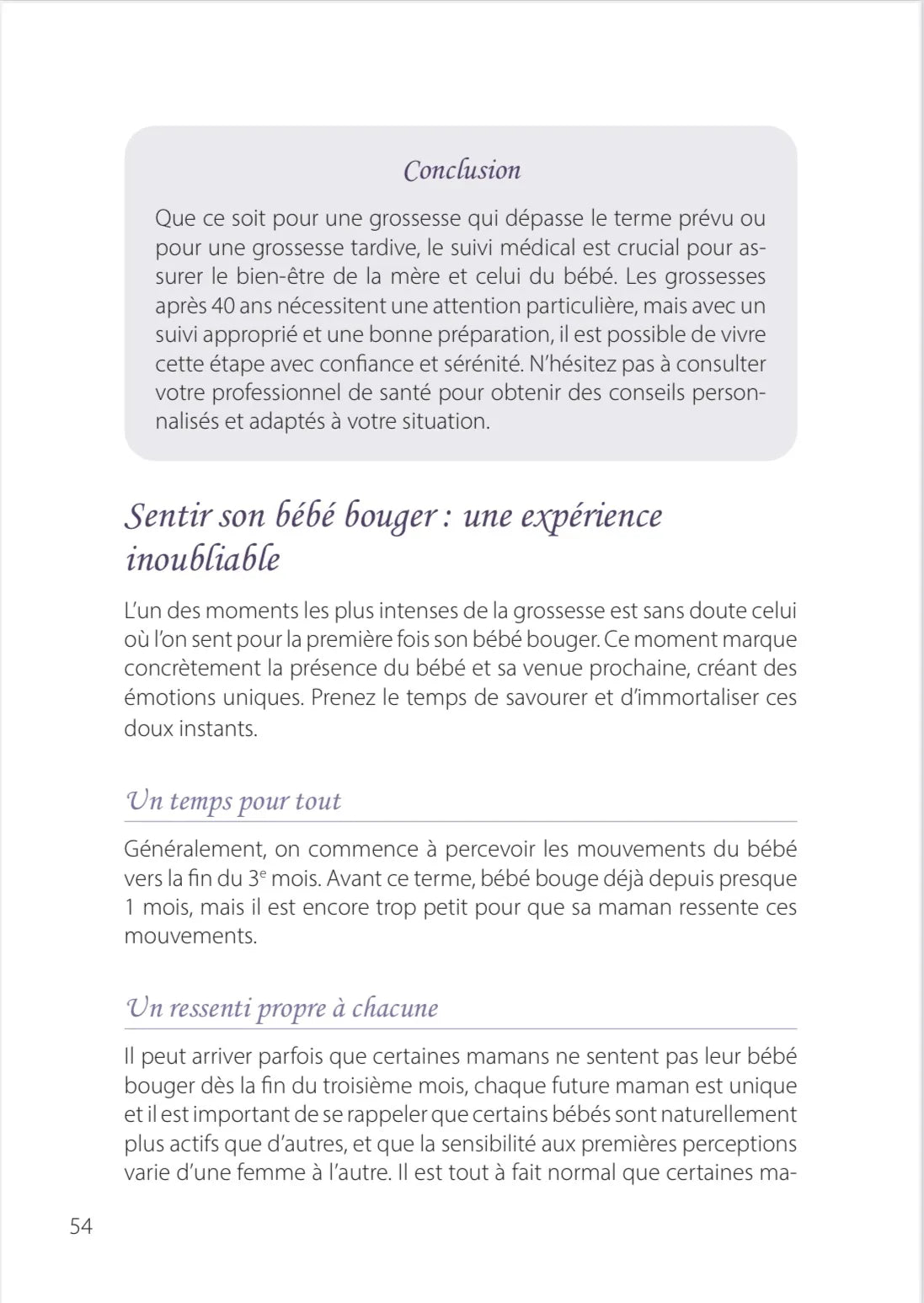 Page numéro 54 du E-BOOK "Une grossesse, un accouchement". Rédigé par Louana Becker fondatrice de My First Step Academy.