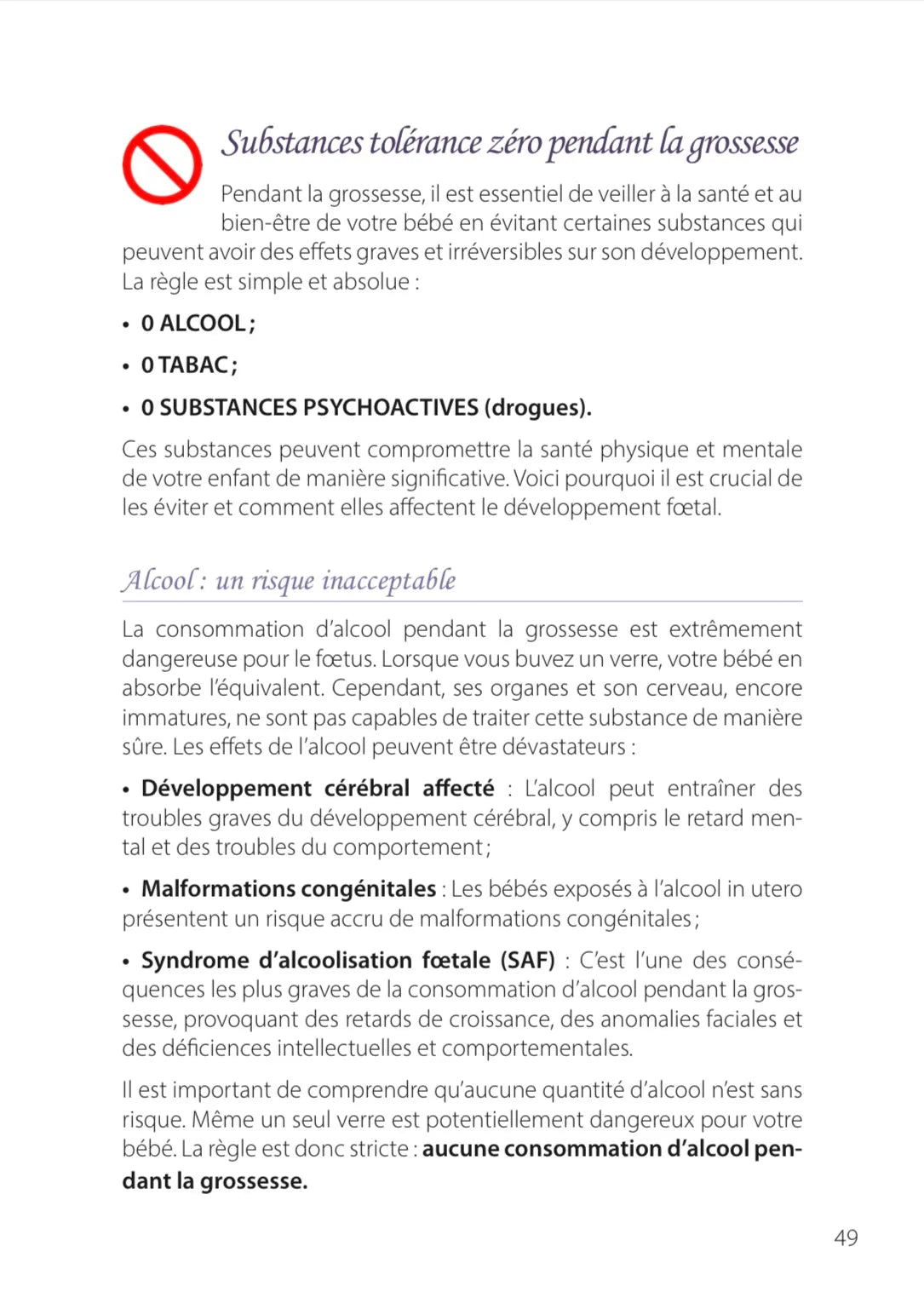 Page numéro 49 du E-BOOK "Une grossesse, un accouchement". Rédigé par Louana Becker fondatrice de My First Step Academy.