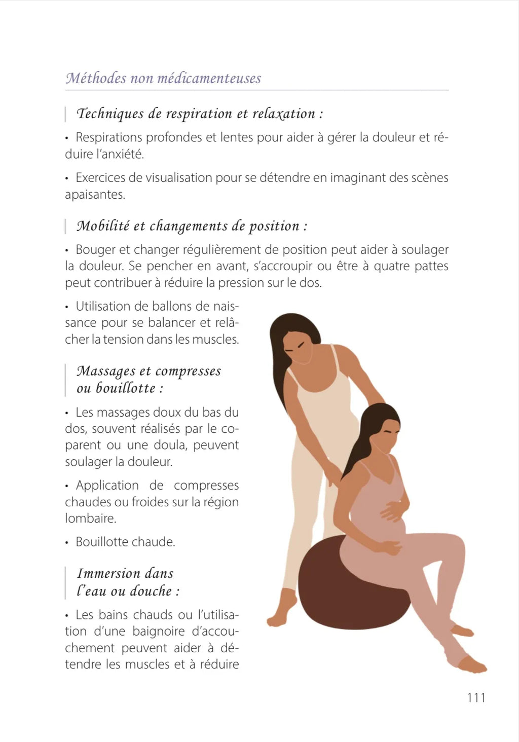 Page numéro 111 du E-BOOK "Une grossesse, un accouchement". Rédigé par Louana Becker fondatrice de My First Step Academy.