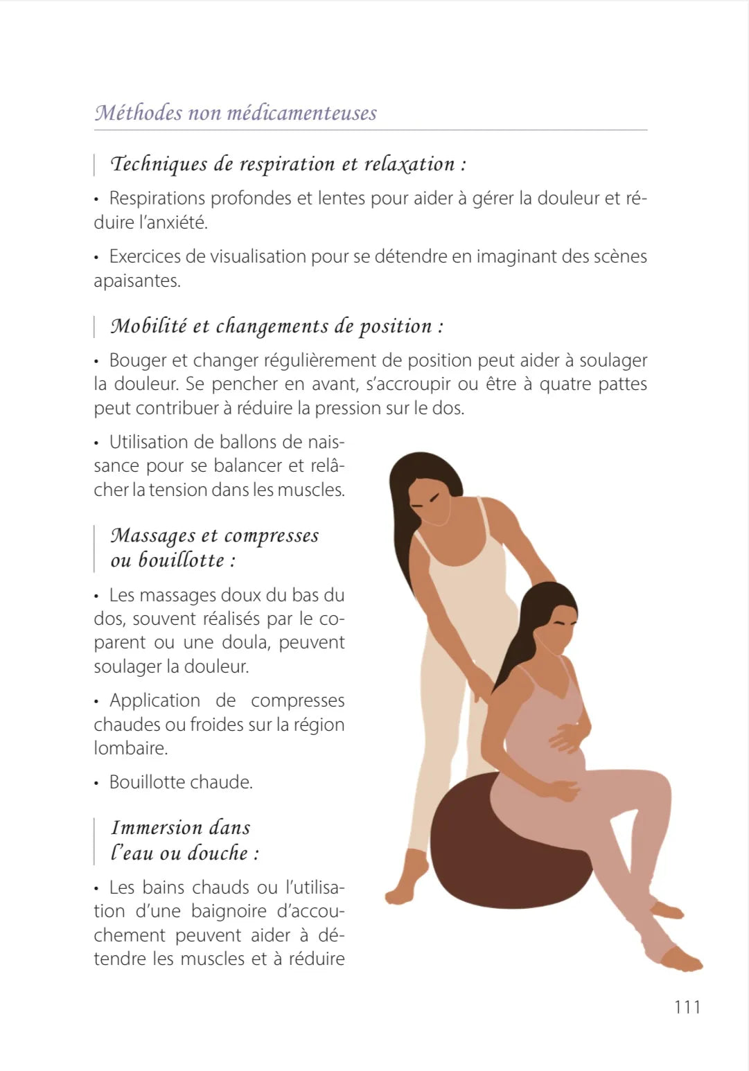 Page numéro 111 du E-BOOK "Une grossesse, un accouchement". Rédigé par Louana Becker fondatrice de My First Step Academy.