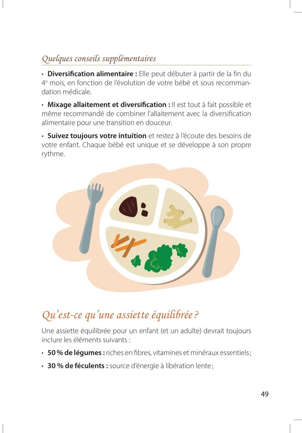 Page numéro 49 du E-BOOK "Petites assiettes, grandes leçons". Rédigé par Louana Becker fondatrice de My First Step Academy.