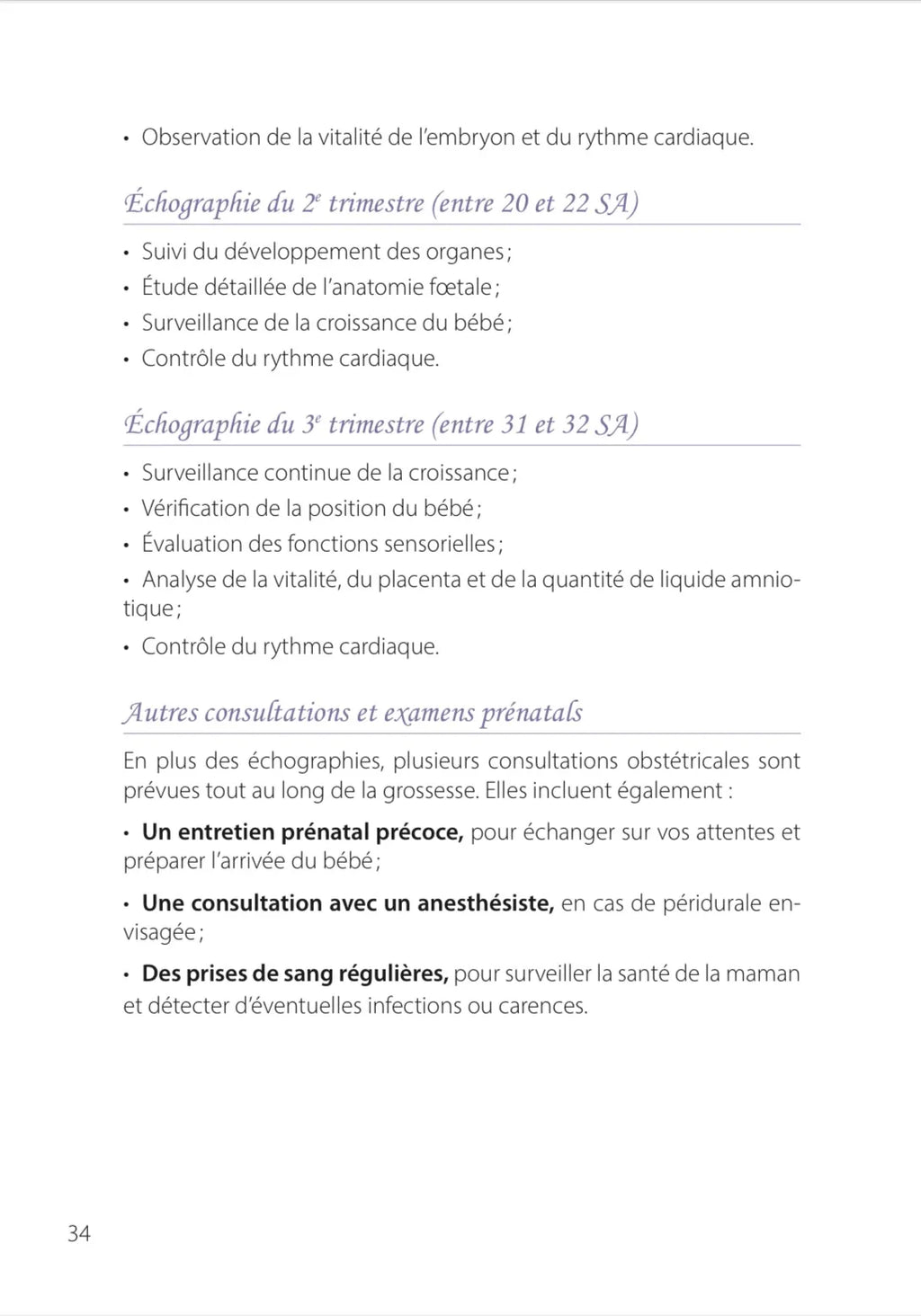 Page numéro 34 du E-BOOK "Une grossesse, un accouchement". Rédigé par Louana Becker fondatrice de My First Step Academy.