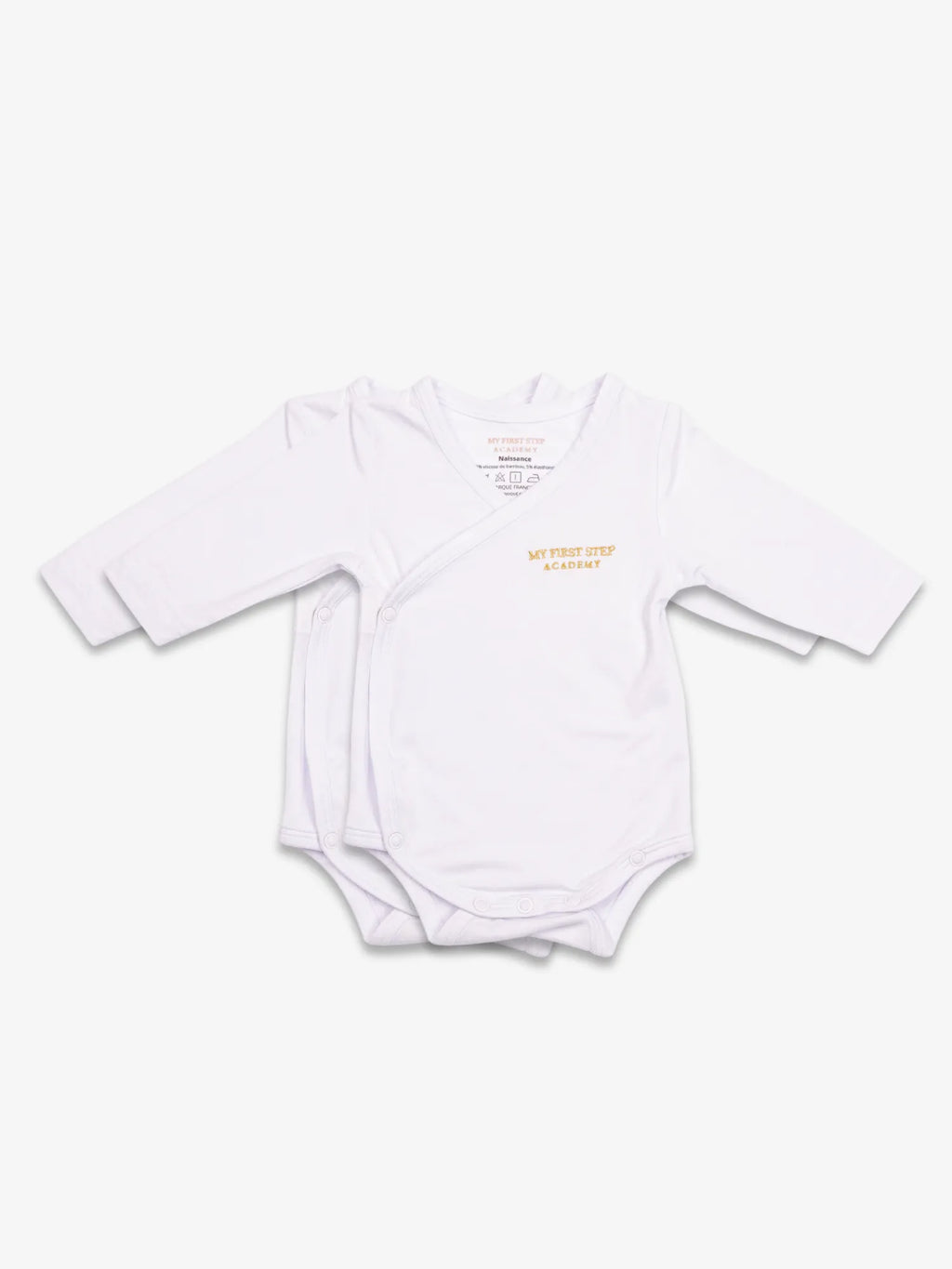 Bodies Blanc Neige avec logo My First Step Academy. Lot de 2.