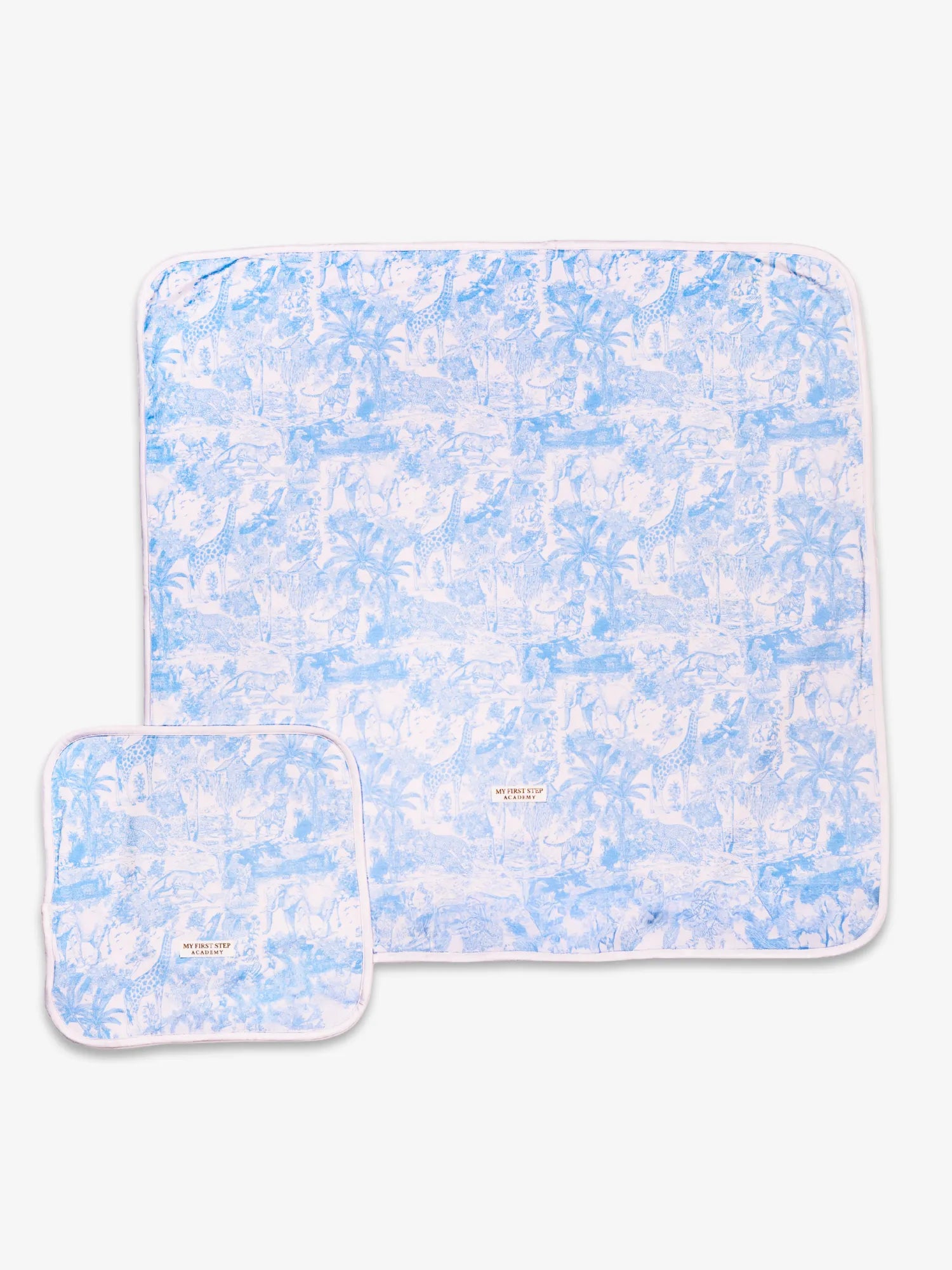 Lot de 2 langes modèle Bleu Shayane de 70x70cm et 30x30cm en bambou. 