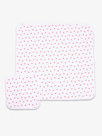 Lot de 2 langes modèle Coeur de Cerise de 70x70cm et 30x30cm en bambou. 
