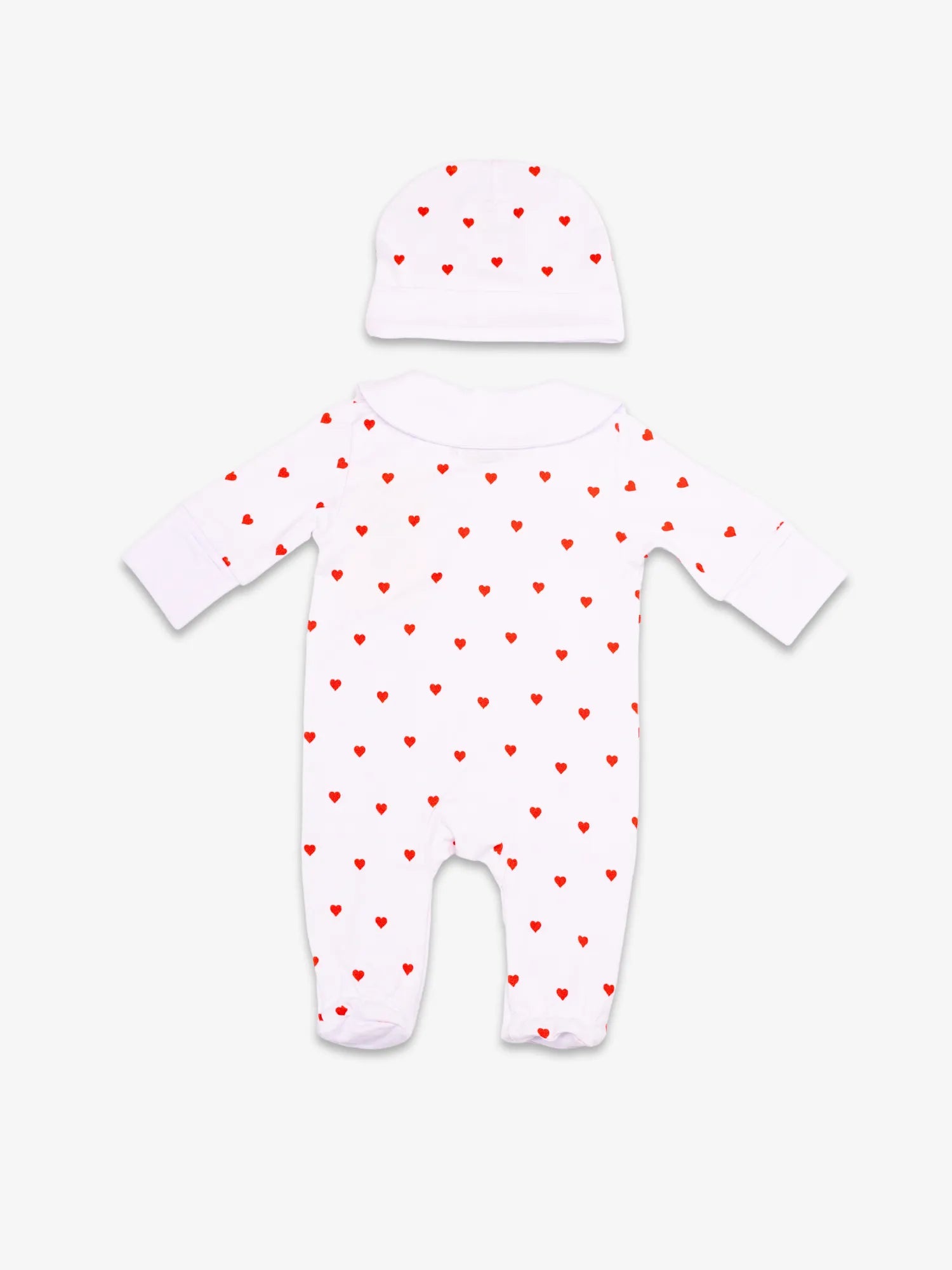 Pyjama Coeur de Cerise vue arrière. Avec bonnet. Taille naissance.