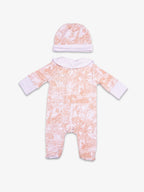 Pyjama Marron Shayane vue arrière. Avec bonnet. Taille naissance.