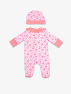 Pyjama Meringue Coquette vue arrière. Avec bonnet. Taille naissance.