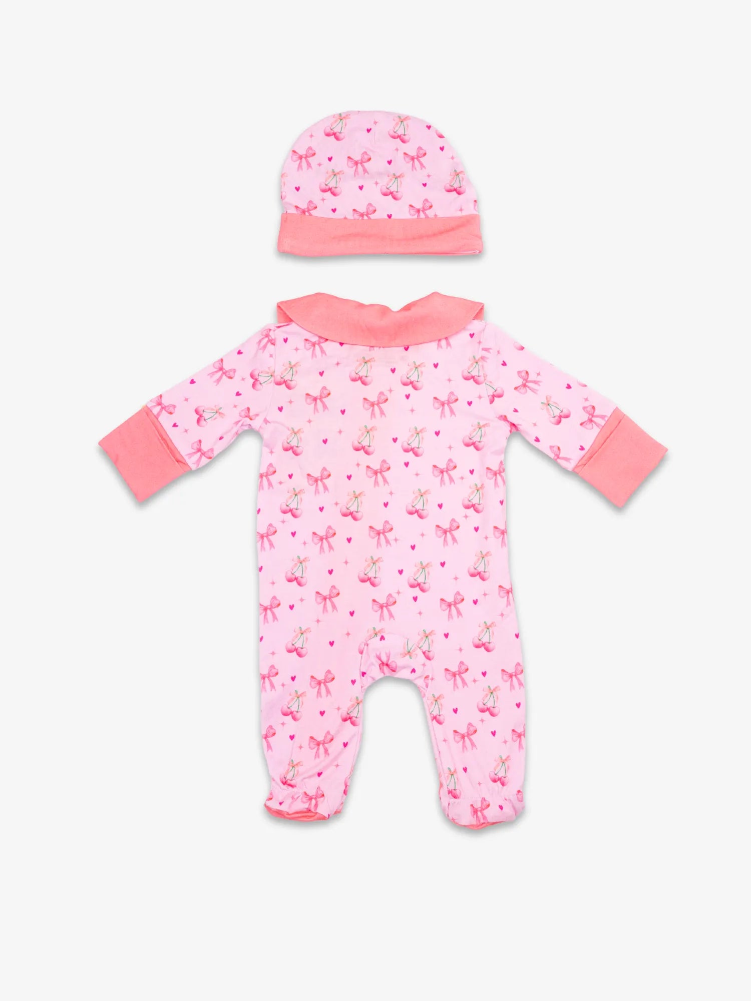 Pyjama Meringue Coquette vue arrière. Avec bonnet. Taille naissance.