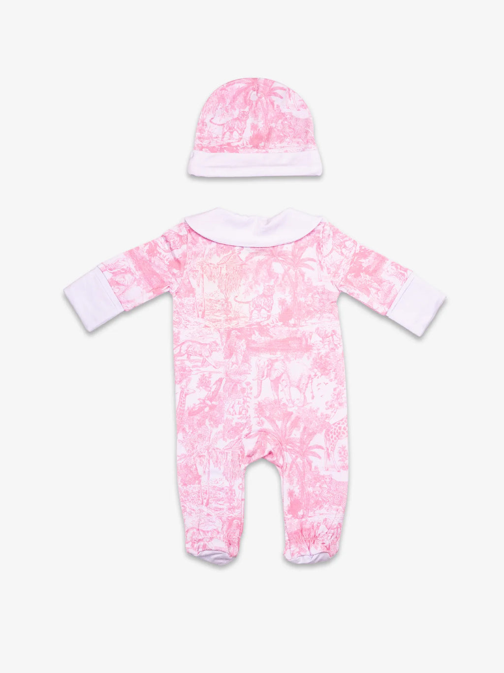 Pyjama Rose Shayane vue arrière. Avec bonnet. Taille naissance.