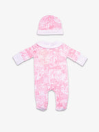 Pyjama Rose Shayane vue arrière. Avec bonnet. Taille naissance.